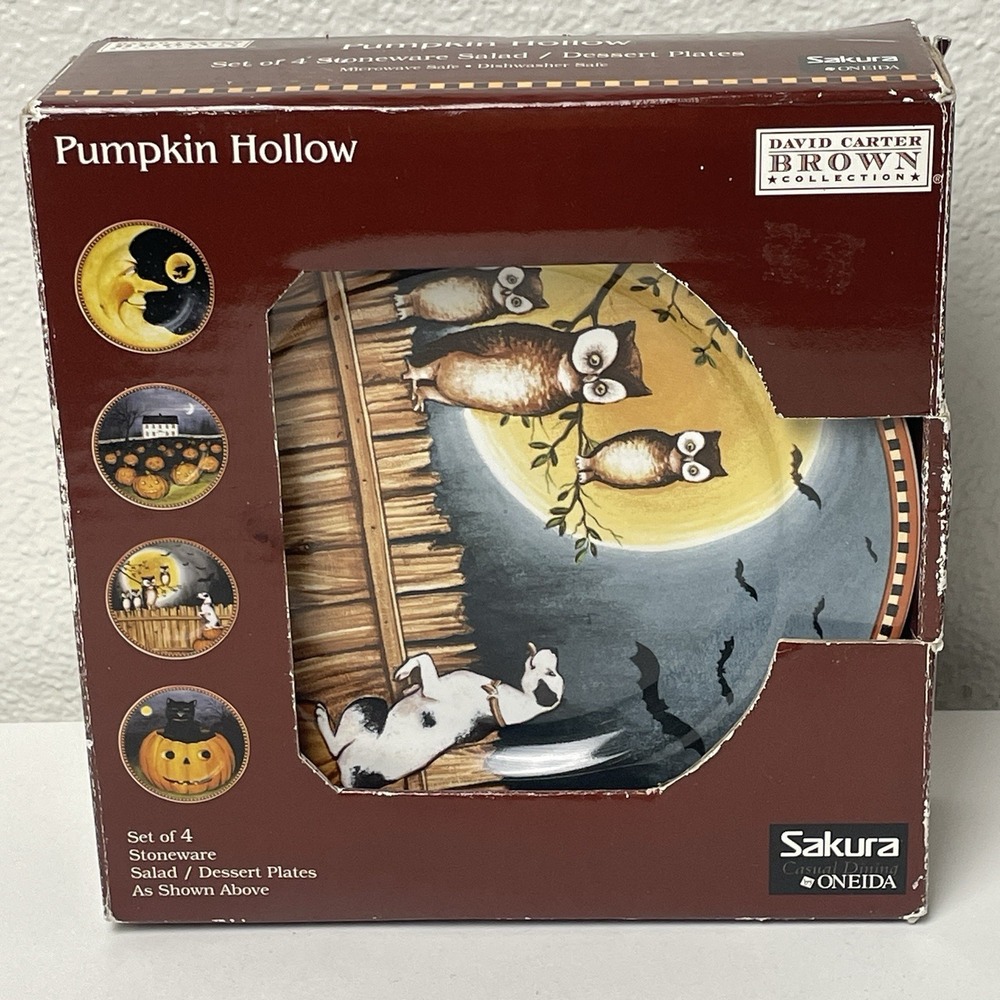 Sakura Pumpkin Hollow Halloween Plates Set 4 David Carter Brown in Box